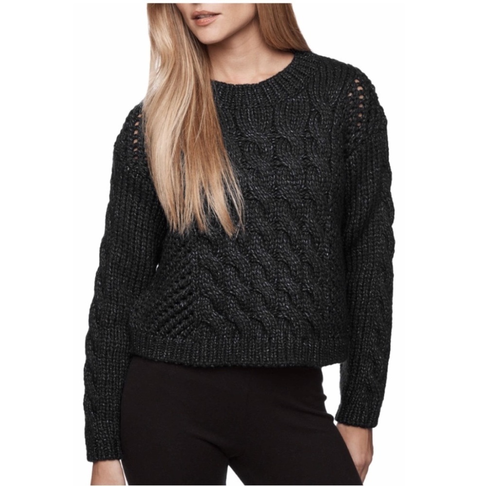 James Perse Crop Cable Knit Sweater 0 merino wool